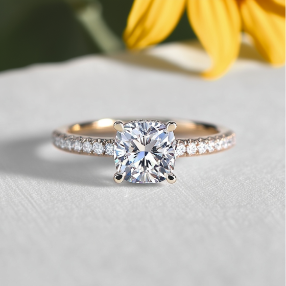 Cushion Diamond Hidden Halo Shoulder Set Ring