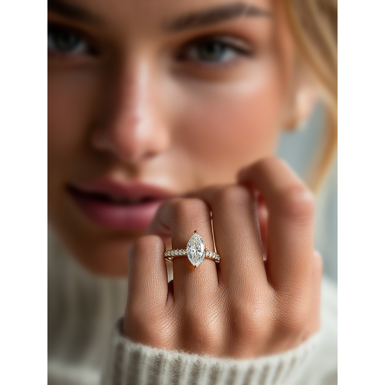 Marquise Diamond Hidden Halo Shoulder Set Ring