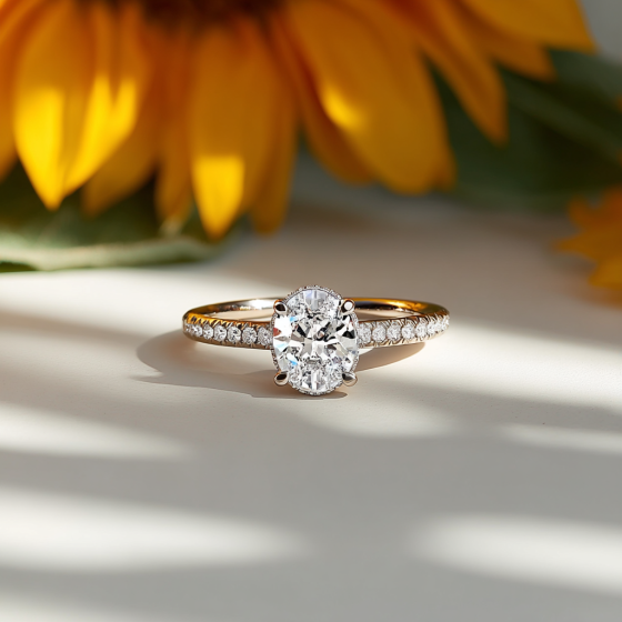 Oval Diamond Hidden Halo Shoulder Set Ring