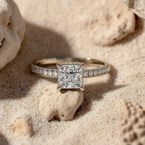 Princess Diamond Hidden Halo Shoulder Set Ring