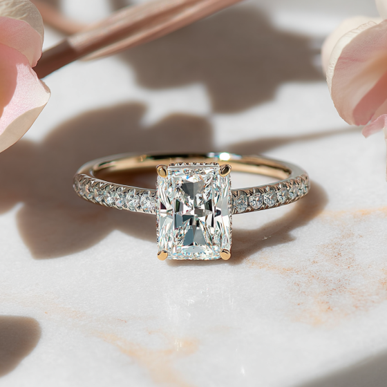 Radiant Diamond Hidden Halo Shoulder Set Ring