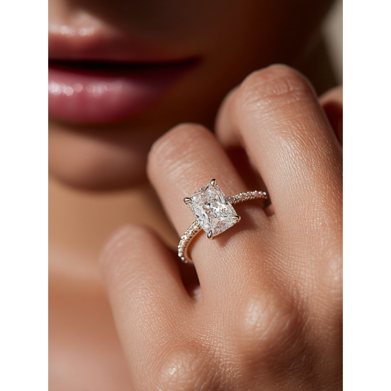 Radiant Diamond Hidden Halo Shoulder Set Ring