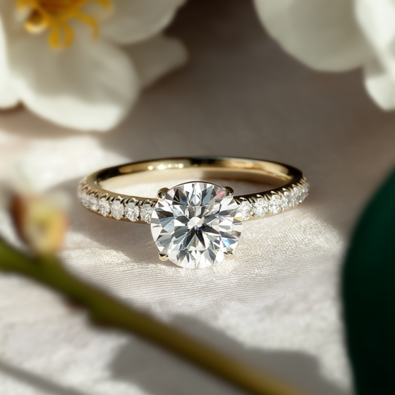 Round Diamond High Set Hidden Halo Shoulder Set Ring