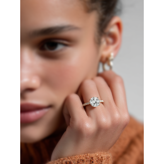 Round Diamond High Set Hidden Halo Shoulder Set Ring