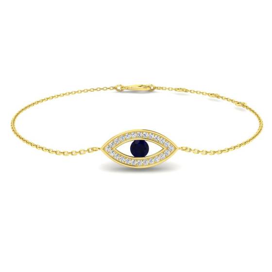 0.30ct SI2/G Round cut Natural Diamonds and Blue Sapphire Gemstone Bangle in 9k Yellow Gold