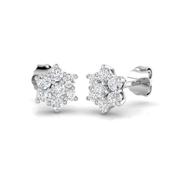 0.92ct SI2/G Round cut Natural Diamond Cluster Earrings in 18k White Gold