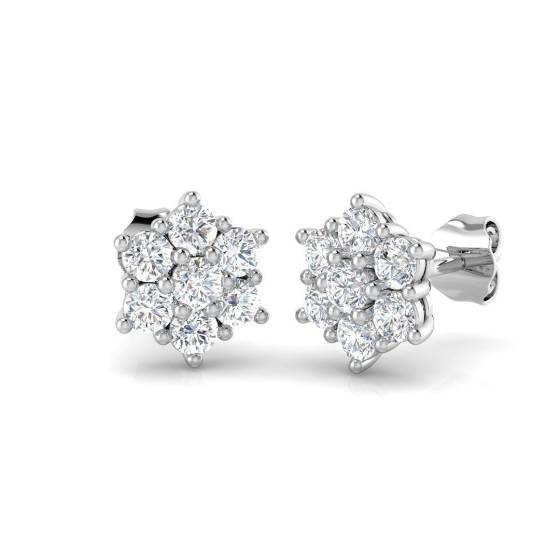0.50ct SI2/G Round cut Natural Diamond Cluster Earrings in 18k White Gold