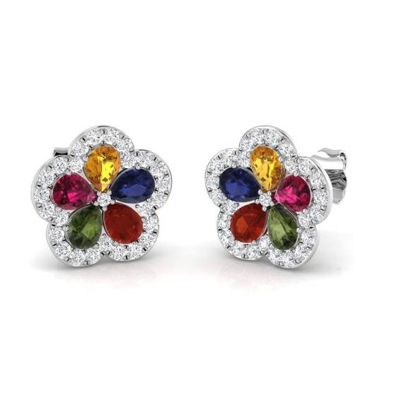 2.45ct SI2/G Pear cut Multi Sapphire Gemstone Earrings in 18k White Gold