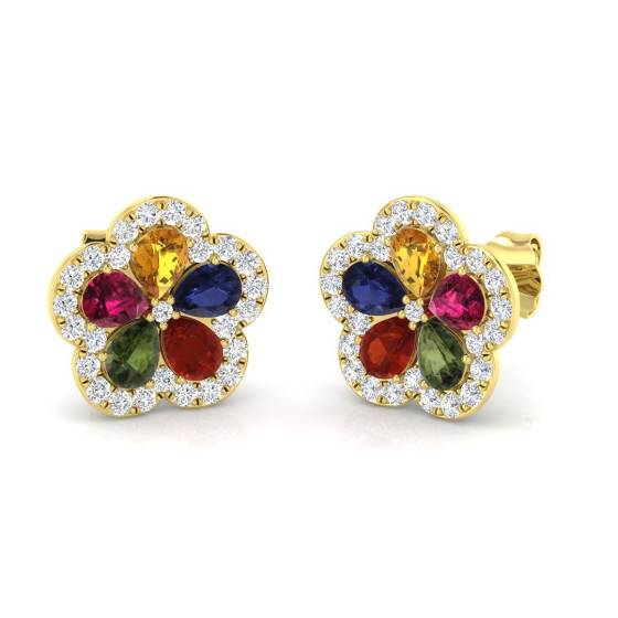 2.45ct SI2/G Pear cut Multi Sapphire Gemstone Earrings in 9k Yellow Gold