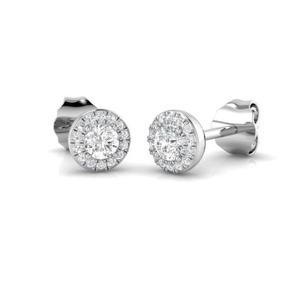0.27ct SI2/G Round cut Natural Diamond Halo Earrings in 18k White Gold