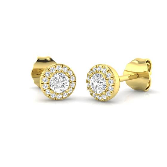 0.27ct SI2/G Round cut Natural Diamond Halo Earrings in 18k Yellow Gold