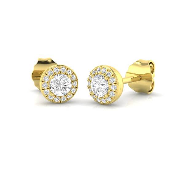 0.43ct SI2/G Round cut Natural Diamond Halo Earrings in 18k Yellow Gold