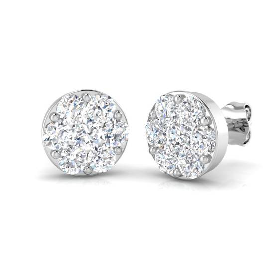 1.58ct SI2/G Round cut Natural Diamond Cluster Earrings in 18k White Gold