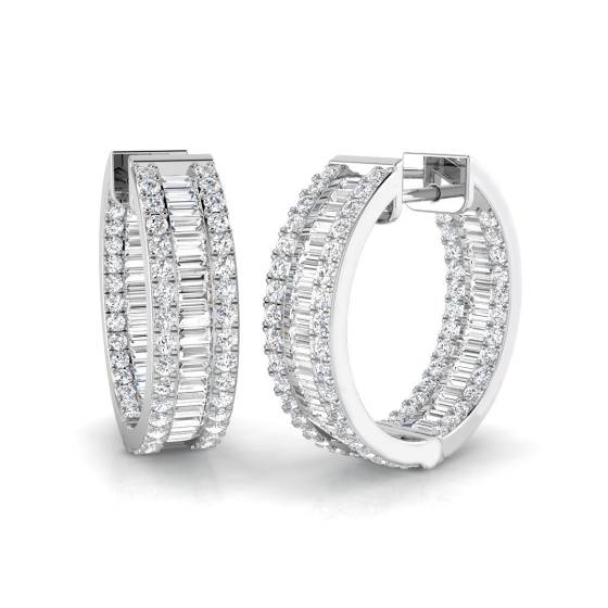 1.70ct SI2/G Baguette cut Natural Diamond Hoop Earrings in 18k White Gold