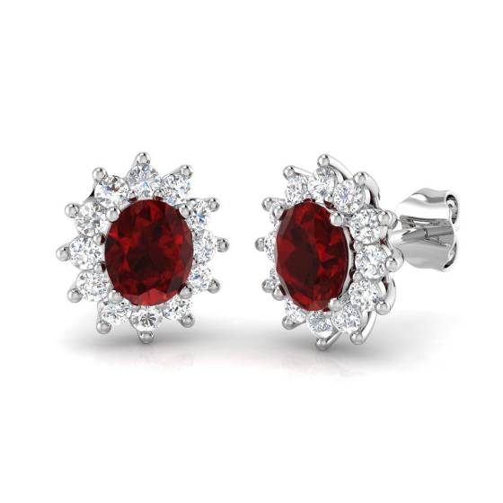 1.71ct SI2/G Oval cut Ruby Gemstone Earrings in 18k White Gold