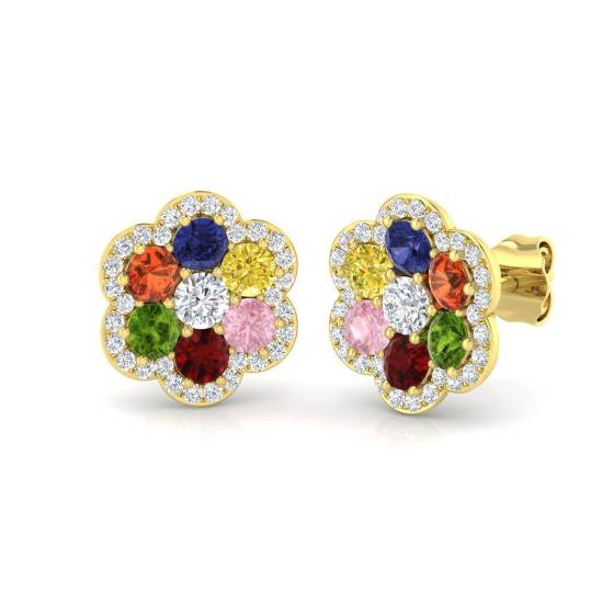 1.92ct SI2/G Round cut Multi Sapphire Gemstone Earrings in 9k Yellow Gold