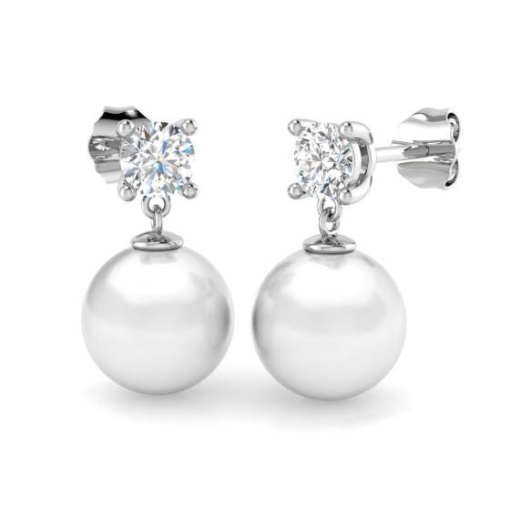 10.46ct SI2/G Round cut Pearl Gemstone Earrings in 9k White Gold