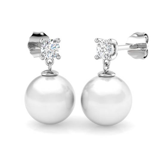 7.65ct SI2/G Round cut Pearl Gemstone Earrings in 9k White Gold