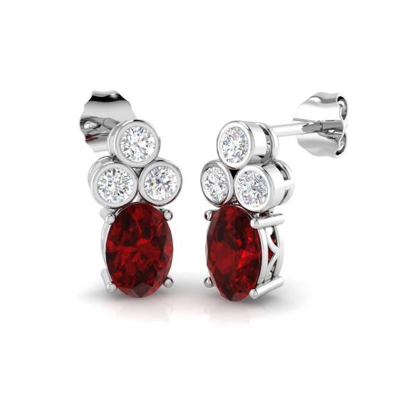 2.70ct SI2/G Oval cut Ruby Gemstone Bezel Set Earrings in 18k White Gold