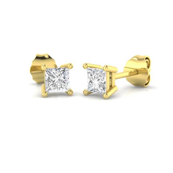 0.60ct SI2/G Princess cut Natural Diamond Stud Earrings in 18k Yellow Gold
