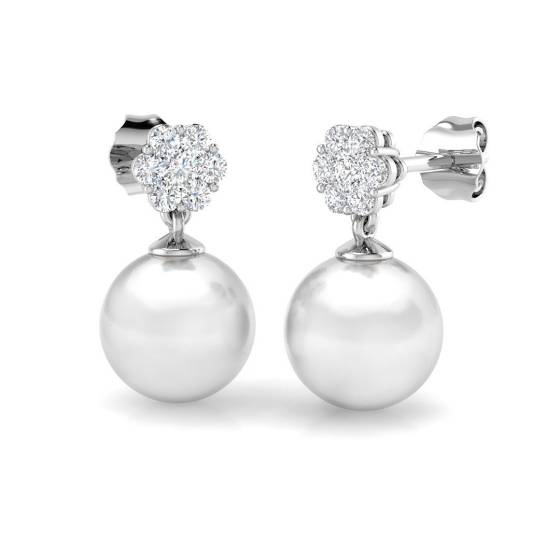 7.41ct SI2/G Round cut Pearl Gemstone Earrings in 9k White Gold