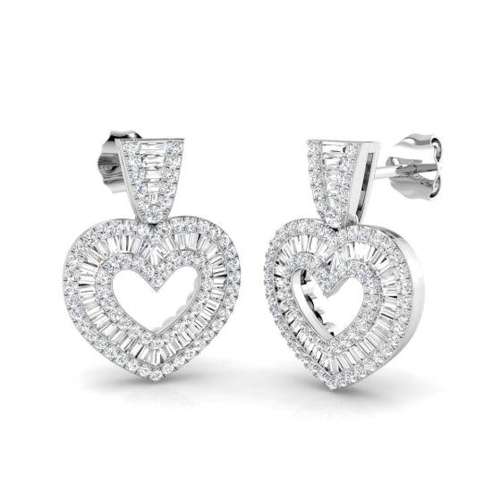 1.09ct SI2/G Round cut Natural Diamond Drop Earrings in 9k White Gold