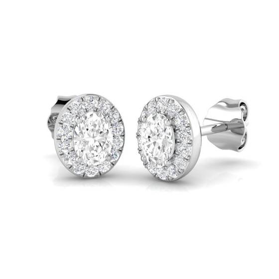 0.42ct SI2/G Oval cut Natural Diamond Halo Earrings in 18k White Gold