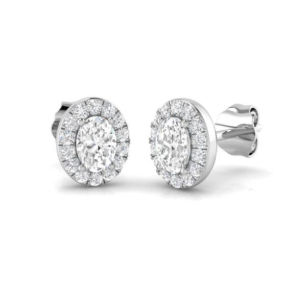0.55ct SI2/G Oval cut Natural Diamond Halo Earrings in 18k White Gold