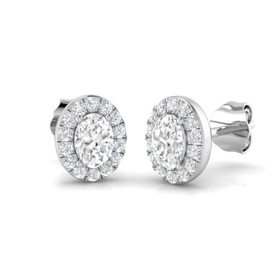 0.48ct SI2/G Oval cut Natural Diamond Halo Earrings in 18k White Gold