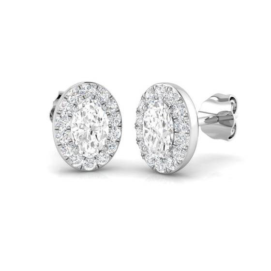 0.86ct SI2/G Oval cut Natural Diamond Halo Earrings in 18k White Gold