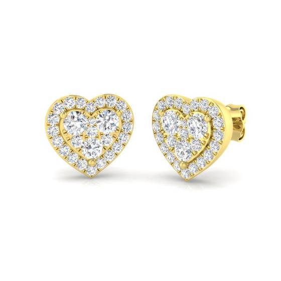 1.15ct SI2/G Round cut Natural Diamond Cluster Earrings in 9k Yellow Gold