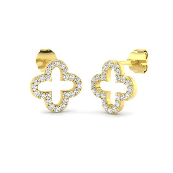 0.25ct SI2/G Round cut Natural Diamond Cluster Earrings in 9k Yellow Gold