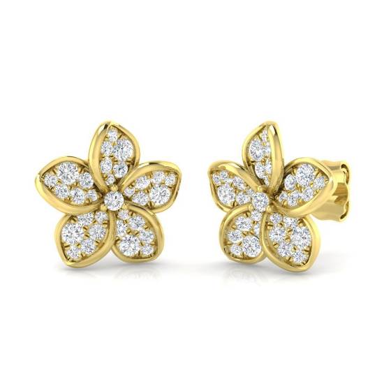 0.54ct SI2/G Round cut Natural Diamond Cluster Earrings in 9k Yellow Gold