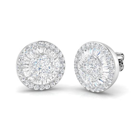 1.48ct SI2/G Baguette cut Natural Diamond Cluster Earrings in 9k White Gold