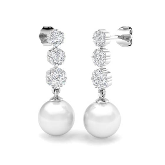 8.09ct SI2/G Round cut Pearl Gemstone Earrings in 9k White Gold