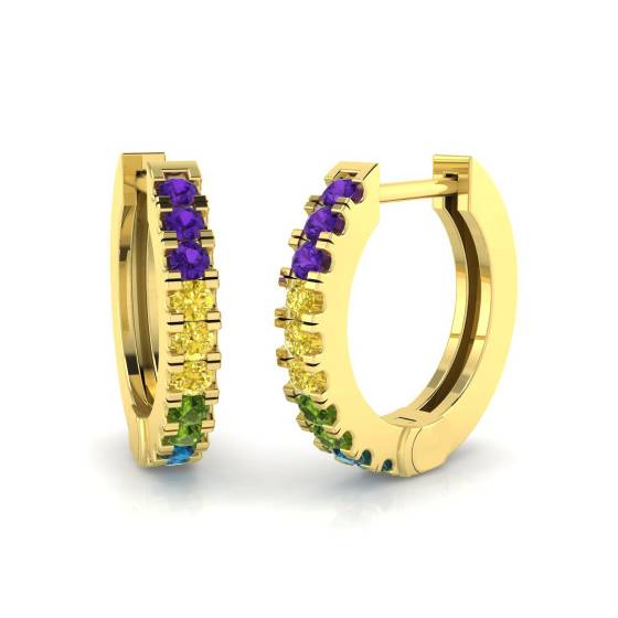 0.25ct SI2/G Round cut Multi Colour Diamond Hoop Earrings in 9k Yellow Gold