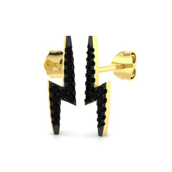 0.16ct Round cut Natural Fancy Black Diamond Cluster Earrings in 9k Yellow Gold