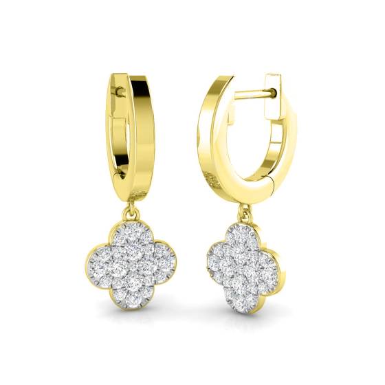 0.32ct SI2/G Round cut Natural Diamond Cluster Earrings in 9k Yellow Gold