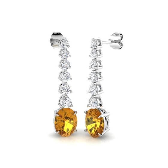 5.12ct SI2/G Oval cut Multi Sapphire Gemstone Earrings in 18k White Gold