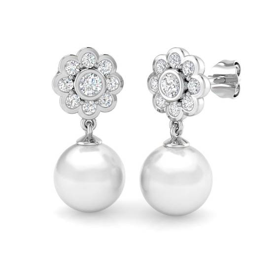 12.79ct SI2/G Round cut Pearl Gemstone Earrings in 9k White Gold