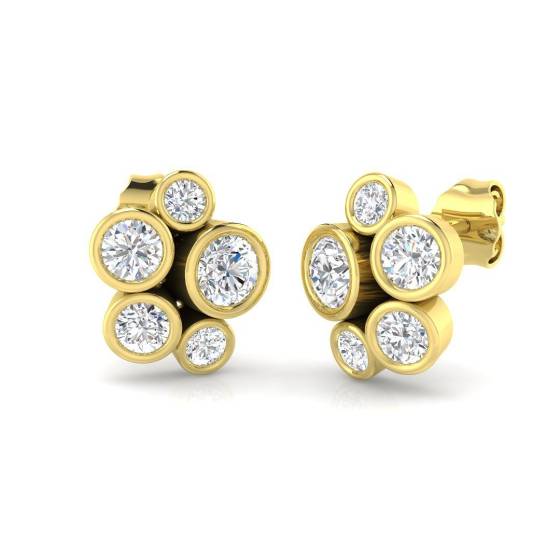 1.13ct SI2/G Round cut Natural Diamond Cluster Earrings in 18k Yellow Gold