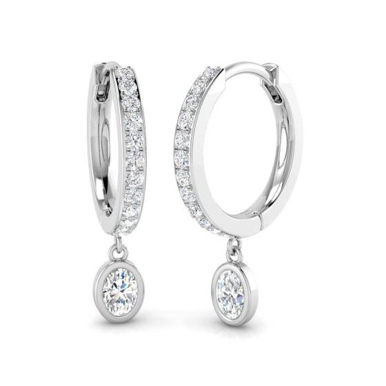 0.51ct SI2/G Oval cut Natural Diamond Drop Earrings in 18k White Gold