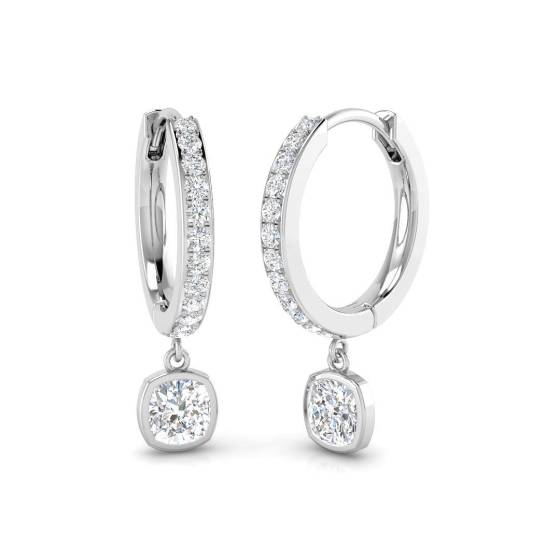 0.86ct SI2/G Cushion cut Natural Diamond Drop Earrings in 18k White Gold