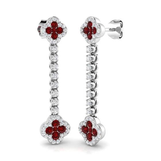 1.18ct SI2/G Round cut Ruby Gemstone Earrings in 18k White Gold