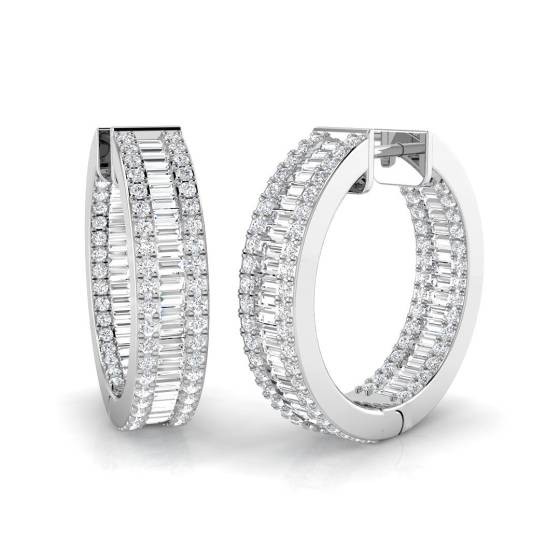 2.53ct SI2/G Baguette cut Natural Diamond Hoop Earrings in 18k White Gold