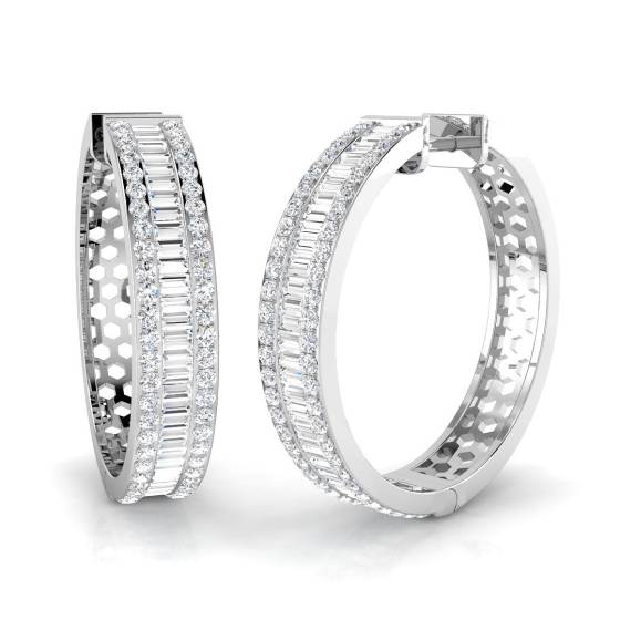2.33ct SI2/G Baguette cut Natural Diamond Hoop Earrings in 18k White Gold