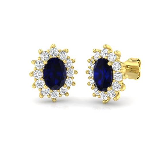 2.58ct SI2/G Oval cut Blue Sapphire Gemstone Earrings in 18k Yellow Gold