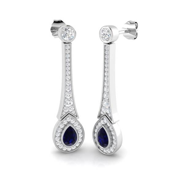 1.80ct SI2/G Pear cut Blue Sapphire Gemstone Earrings in 18k White Gold