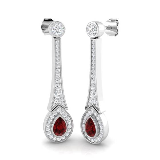 1.75ct SI2/G Pear cut Ruby Gemstone Bezel Set Earrings in 18k White Gold