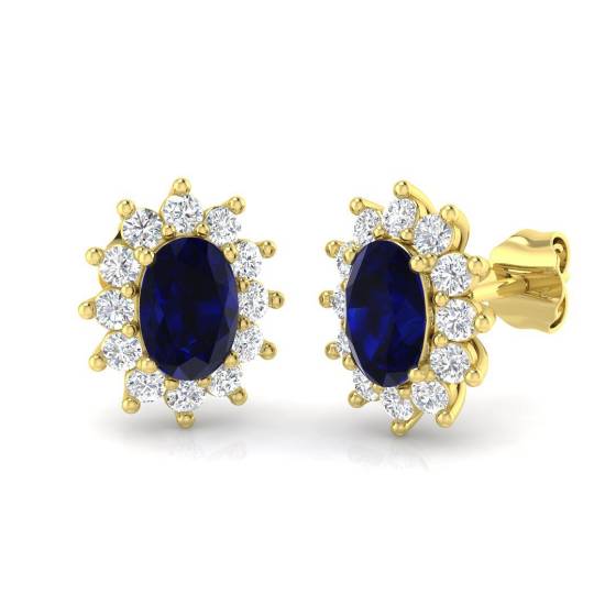 1.90ct SI2/G Oval cut Blue Sapphire Gemstone Earrings in 18k Yellow Gold